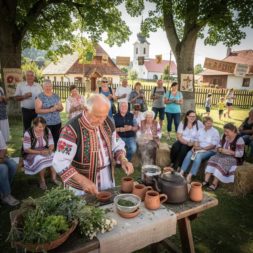Zelené bylinky v sklenenej nádobe vedľa šálky čaju na relaxačnej podložke